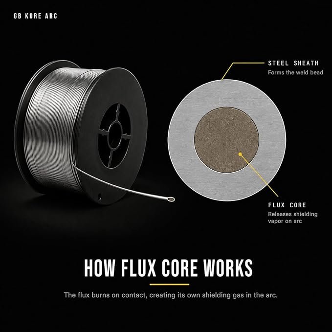 E71T-GS SELF-SHIELDED FLUX CORED WIRE : Mild steel gasless flux cored welding wire made for compatible self-shielded MIG flux-cored welding machines helping simplify welding without external gas cylinder setup.